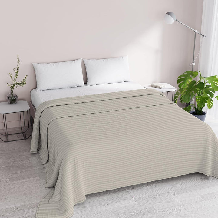 Cuvertură de vară Satin Stripes, poliester, crem, 260X250 Cm