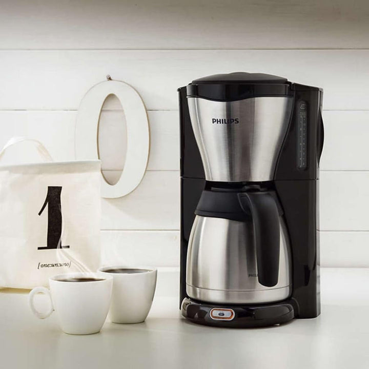 Filtru de cafea Philips - Termos de 1,2 litri, Până la 15 cești, Oțel inoxidabil, (HD7546/20), 1000Watts, 25,5 X 22,1 X 37,01 Cm, Argintiu/Negru