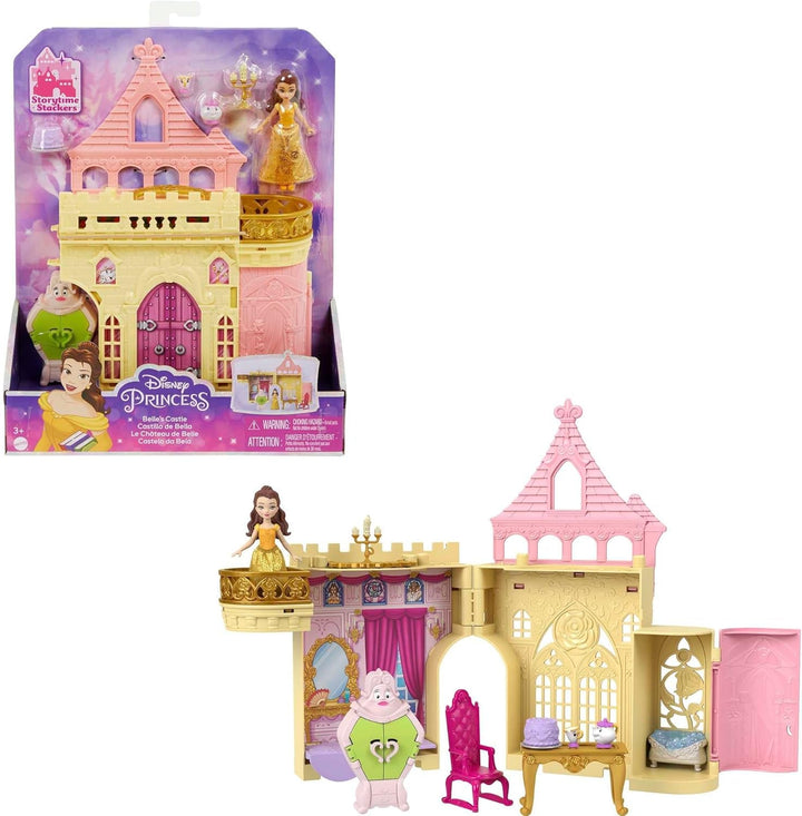 Mattel Disney Princess Transforming Playset Carriage to Castle With Little Aurora Doll, 3 nivele, 6 zone de joc, 4 figuri, mobilier și accesorii HWX17