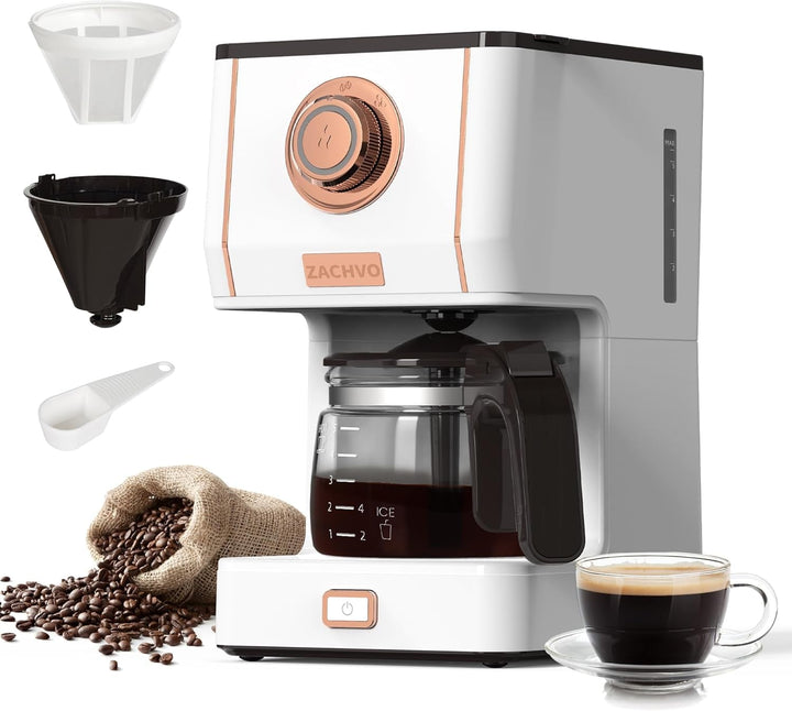 ZACHVO filtru de cafea cu ulcior de sticlă, filtru de cafea, 5 cești, capacitate 650ml, filtru reutilizabil, oprire picurare, oprire automată, funcție de menținere la cald 30min, 3 moduri de preparare