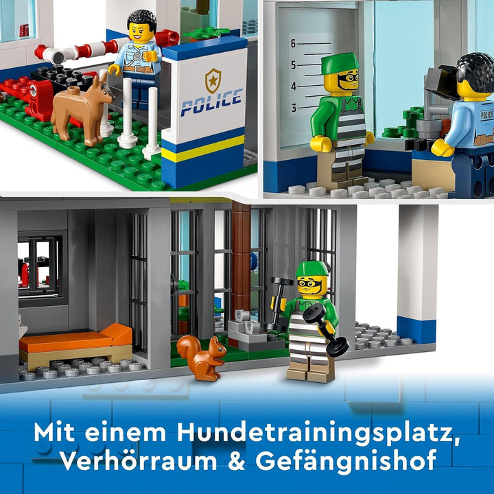 Stație de poliție LEGO 60316 City cu mașină de poliție, mașină Mill și elicopter, clădire construibilă cu 3 figuri, jucărie de poliție pentru băieți și fete de la 6 ani, cadou pentru copii