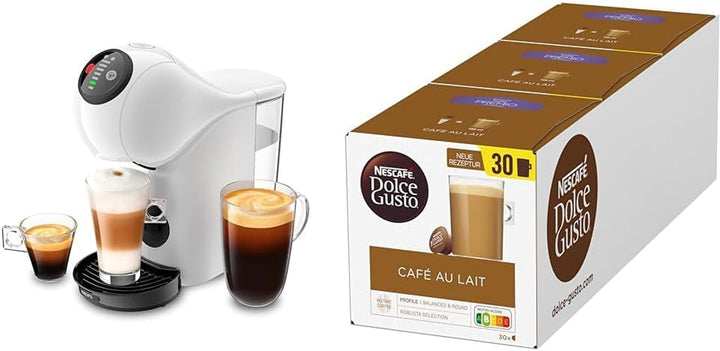 NESCAFÉ DOLCE GUSTO Krups KP243B Aparat de cafea cu capsule Genio S, 15 bari, ultra compact, presiune ridicată, peste 30 de creații de cafea, dimensiune selectabilă a băuturii, oprire automată, antracit cu Café Au Lait