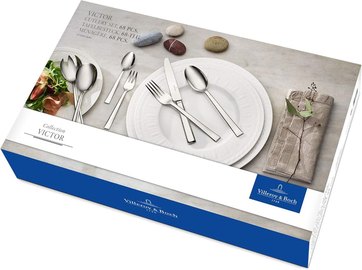 Villeroy & Boch – Victor Besteckset 68 Teilig Für 12 Personen Silber/Platin, Spülmaschinenfest, Rostfrei, Tafelbesteck, Besteck Set, Essbesteck, Gabel, Löffel, Messer, Küchen Besteck Set, Edelstahl