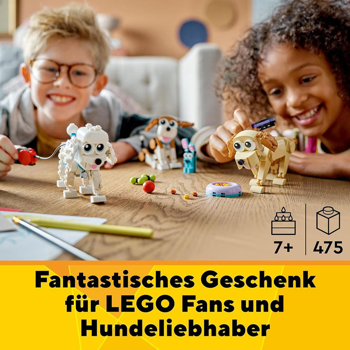 LEGO 31137 Creator 3In1 Set de câini drăguți cu figuri de animale Teckel, Pug, Poodle și multe altele, jucărie pentru copii 7+, cadou pentru iubitorii de câini