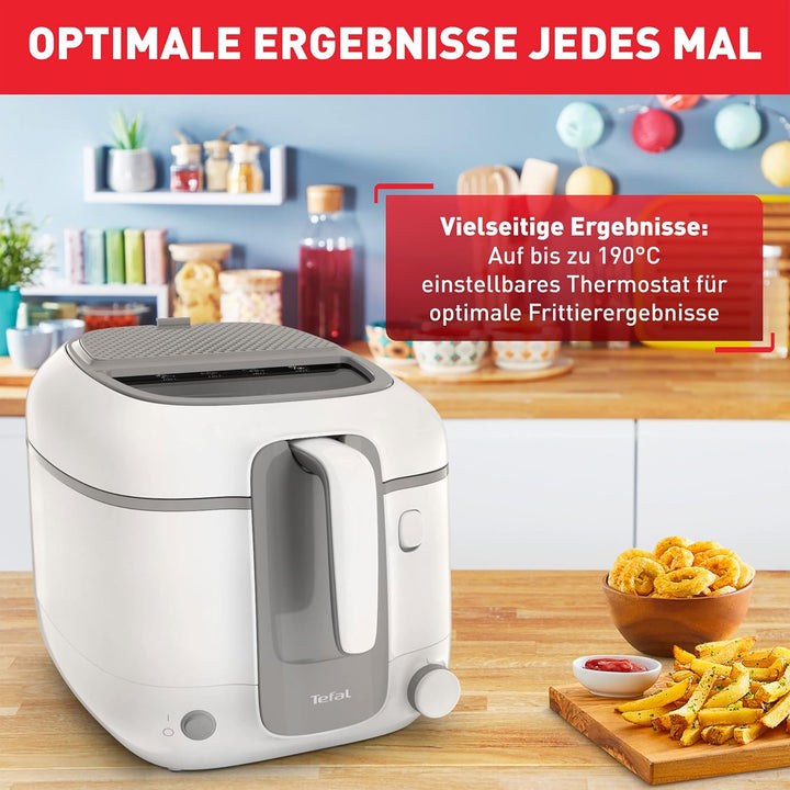 Tefal Fritteuse Super Uno Access, Kapazität 2,2 L, Spülmaschinengeeignete Teile, Geruchsfilter, Herausnehmbarer Behälter, Weiß/Grau, FR3100