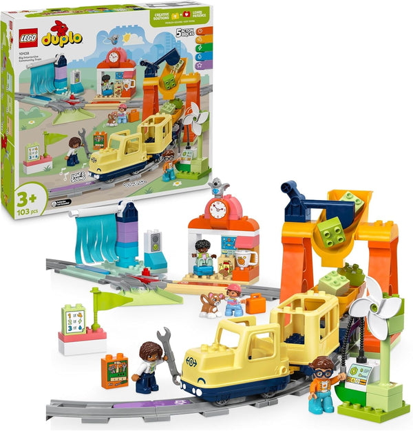 LEGO DUPLO Town Large Interactive Railway, jucărie de construcție pentru copii mici de la 3 ani, locomotivă Push & Go cu lumini și sunete, piese pentru șine, jucărie educativă pentru preșcolari 10428