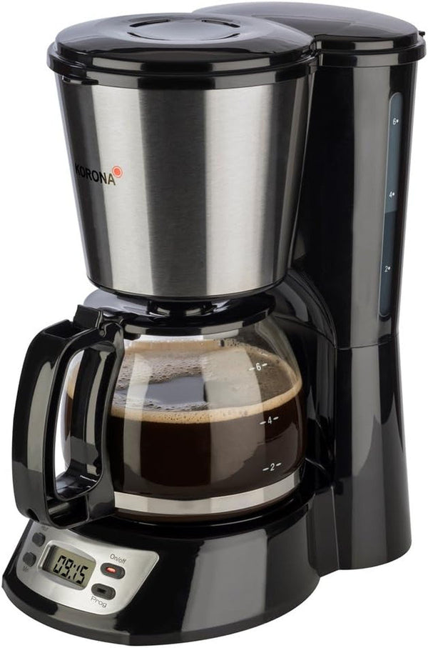 Korona 12113 Cafetieră din oțel inoxidabil cu funcție temporizator - Cafetieră cu filtru pentru 6 cești cu ulcior din sticlă