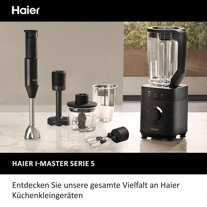 Haier Mixer Mit Ice-Crush-Funktion & Smoothie Maker, 1200W I Standmixer Mit 1,7L Glasbehälter & 0,6L To-Go-Flasche I Selbstreinigungsfunktion, Spülmaschinenfest & 5 Geschwindigkeiten [Serie 5-HBL5B2]