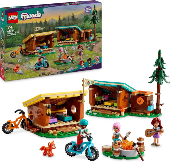 LEGO Friends Cosy Huts At Adventure Camp, Playset pentru jocuri de rol în aer liber, jucărie pentru copii pentru fete și băieți de la 7 ani cu 3 figurine și vulpe, jucărie de camping 42624