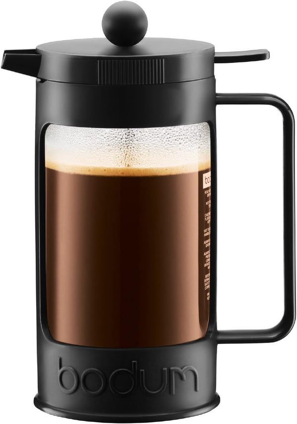 Bodum BEAN filtru de cafea pentru 8 cești (sistem de filtrare prin presare, izolat, protecție împotriva scurgerilor, 1,0 litri) Negru