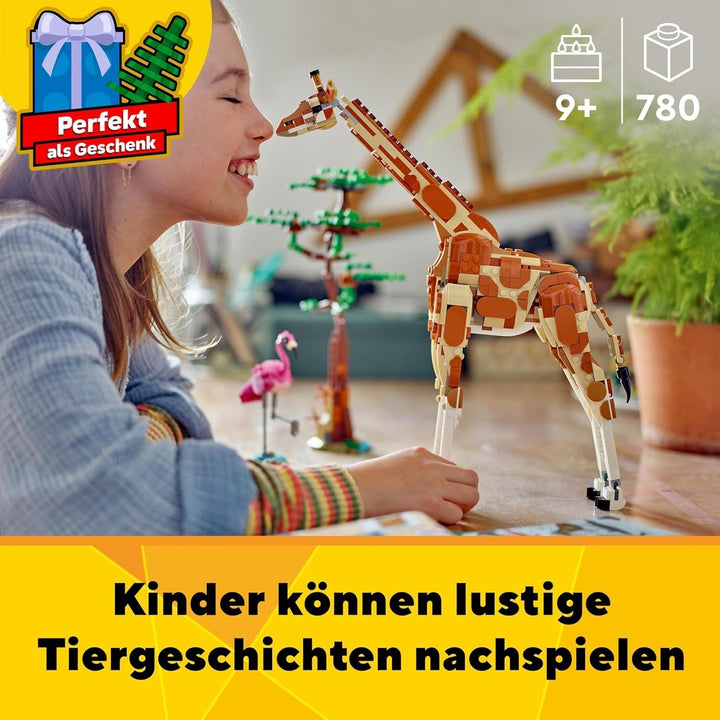 LEGO Creator 3In1 Animal Safari, set creativ cu figurine de animale, 3 opțiuni de construcție: Girafă de jucărie, gazelă și leu, animale de jucărie pentru fete și băieți, cadou natural pentru copii cu vârsta de 9+ 31150