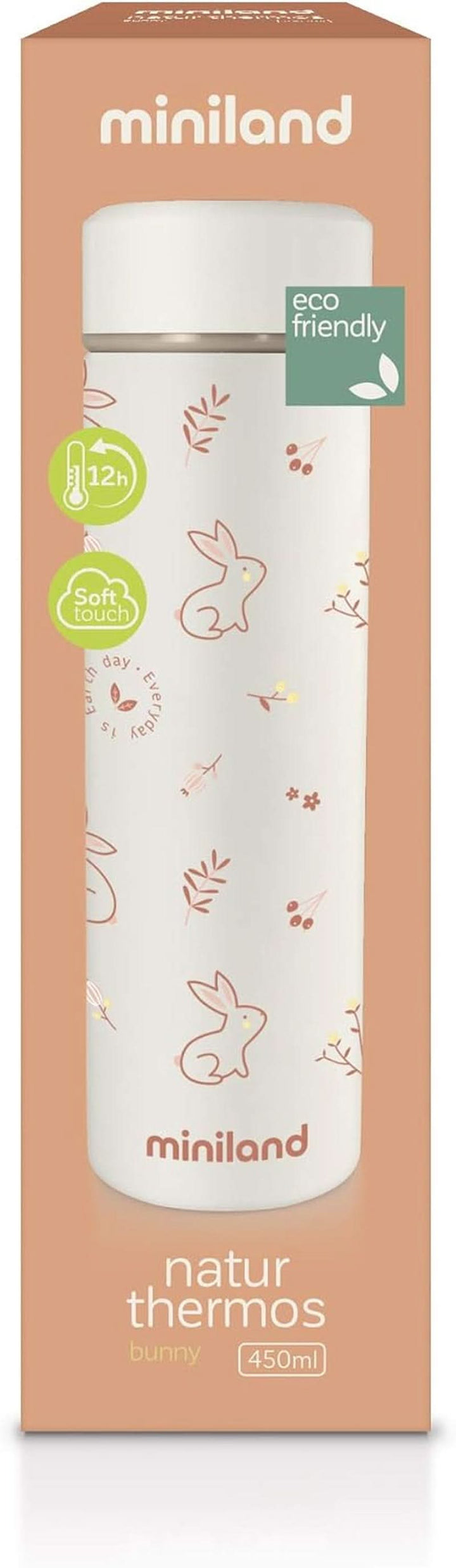 Miniland 89263 NATUR THERMOS BUNNY - 450Ml Isolierflasche Für Babynahrung, Mehrfarbig