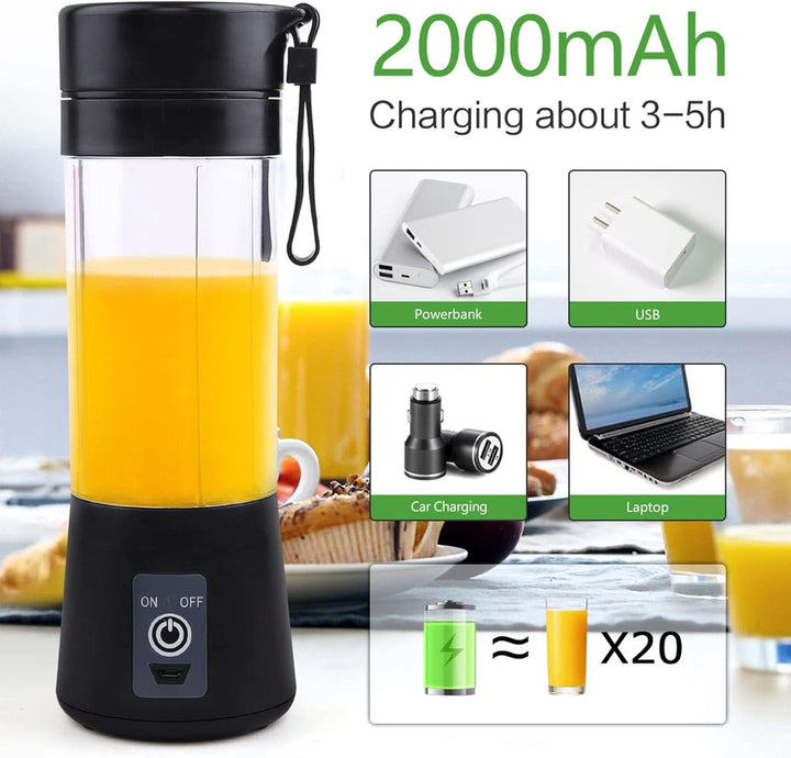 Mixer Smoothie Maker Tragbarer Entsafter: 380Ml Standmixer Persönlicher Shaker Proteinshake Mit 6 Edelstahlmesser Tragbar-Bpa-Freie Mit Usb-Mixbecher Für Shakes,Saftoutdoor,Schwarz