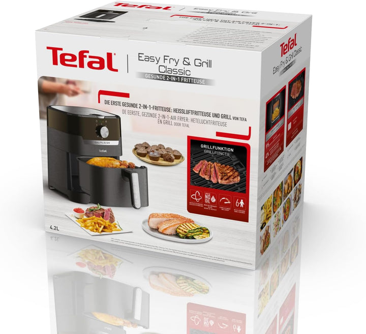 Tefal EY5018 Easy Fry & Grill Classic Heißluftfritteuse | 2-In-1 Technologie (Air Fryer Und Grill) | XL | 4,2 Liter Für 6 Portionen | 1550 Watt | Energiesparend | Ohne Öl | Gesunde Fritteuse | Schwarz