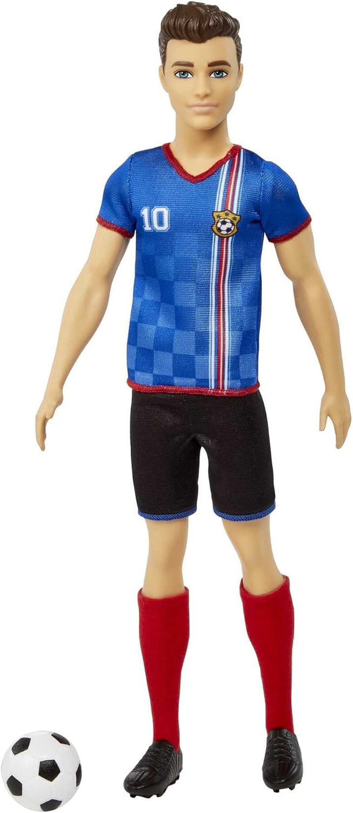 Barbie You Can Be Anything Series, Păpușă Ken Fotbalist, Păpușă Ken cu păr șaten, tricou albastru, fotbal, 1X Păpușă Ken Fotbalist, cadou pentru copii, jucării de la 3 ani, Hcn15