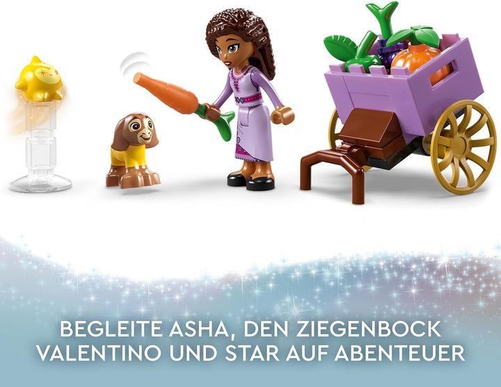 LEGO 43223 Disney Wish Asha în orașul Rosas, set de film Wish cu piață, mini păpușă Asha, Valentino ca capră de jucărie și figuri de stele, cadou pentru copii de la 6 ani, fete și băieți