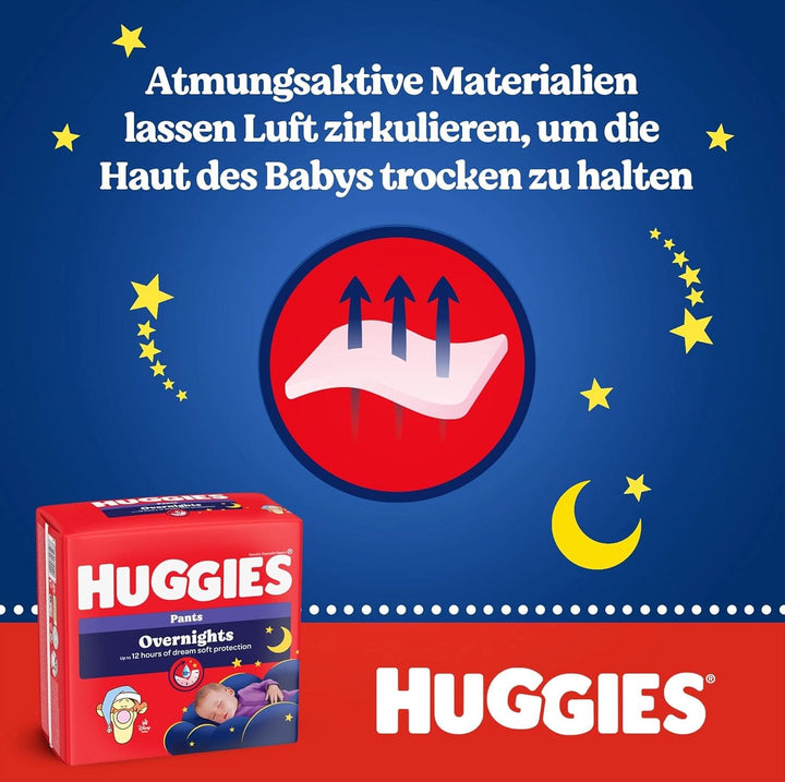 Huggies Overnight Pants Größe 4 (9-14 Kg), Windeln-Monatsbox, 104 Stück (4X26), Windelhöschen Für Die Nacht