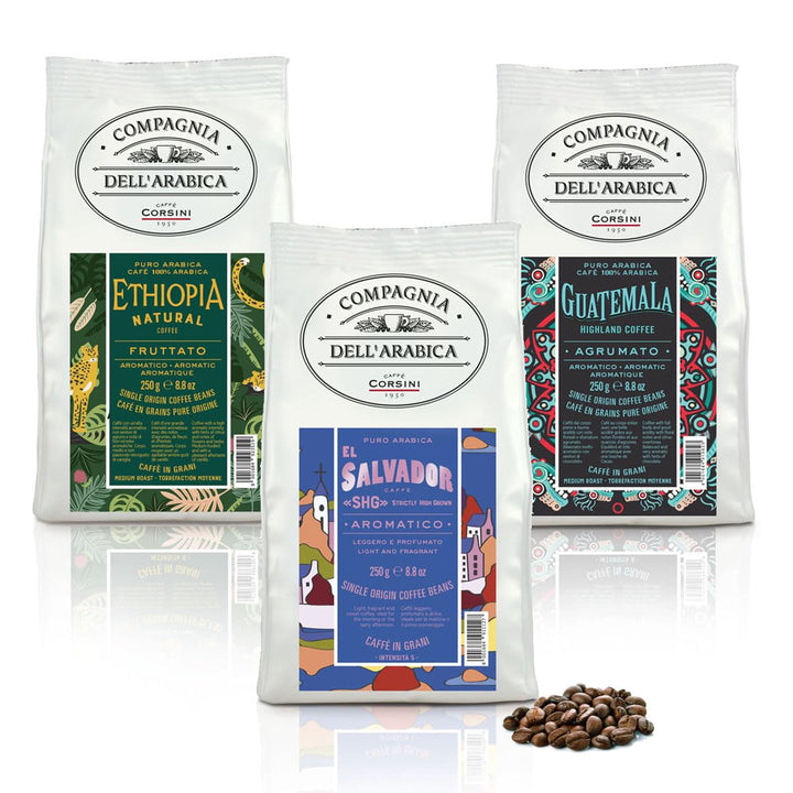 Caffè Corsini - Kaffeebohnen 3X250G Compagnia Dell'Arabica Set Guatemala / Äthiopien / El Salvador, Einzelner Ursprung, Insgesamt 750G