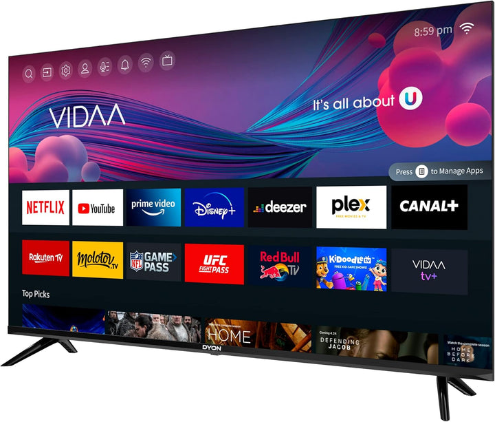 DYON Smart 43 VX 108 Cm (43 Zoll) Fernseher (Full-Hd Smart TV, HD Triple Tuner (DVB-C/-S2/-T2), App Store, Prime Video, Netflix, Youtube, DAZN, Disney+) [Mod. 2022], Schwarz