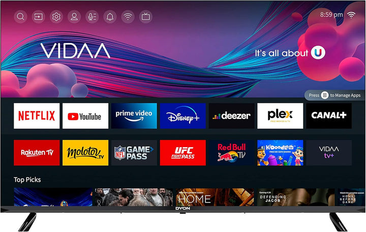 DYON Smart 43 VX 108 Cm (43 Zoll) Fernseher (Full-Hd Smart TV, HD Triple Tuner (DVB-C/-S2/-T2), App Store, Prime Video, Netflix, Youtube, DAZN, Disney+) [Mod. 2022], Schwarz