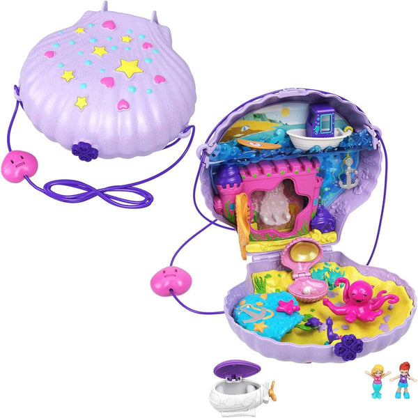 Sicriu Polly Pocket, sac de cochilie pentru înfășurat în jurul temei subacvatice, cu 2 păpuși și 1 submarin, jucărie sirenă Polly Pocket, jucărie de la 4 ani, GNH11