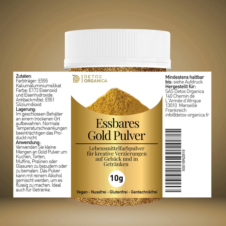 Goldpulver Essbar, 10G Lebensmittelfarbe Gold Ohne E171 Farbstoff, Goldstaub Zum Backen Und Dekorieren, Ideal Für Torten, Kuchen, Schokolade Und Getränke, Essbarer Glitzer