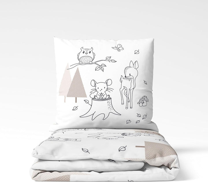 Kinderbettwäsche 135X200 80X80 REH, Fuchs, Eule Und Waldtiere - Hochwertig & Hautfreundlich - Bettwäsche Für Mädchen, Jungen - 100% Baumwolle Herbst (Waldtiere)