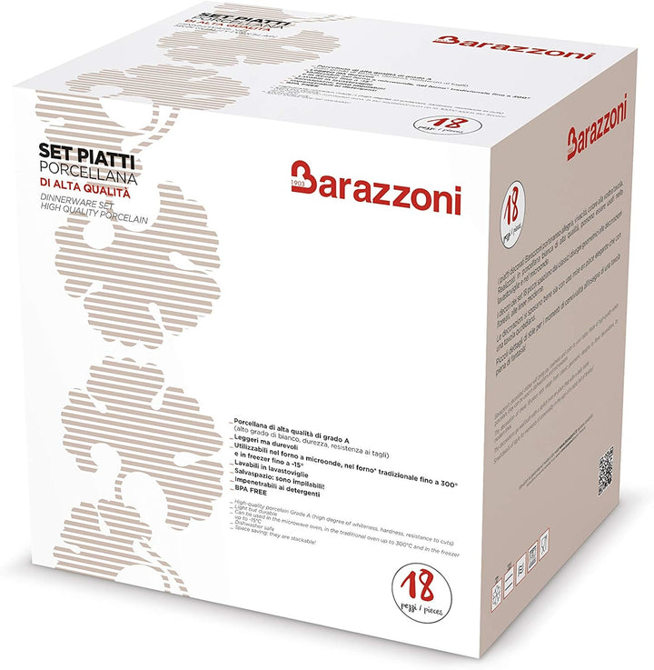 Barazzoni 82000625, Geschirr-Set, 18-Teilig, 6 Plätze, Grau, Porzellan