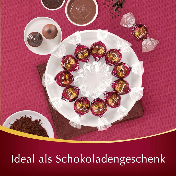 Lindt Schokolade LINDOR Kugeln Double Chocolate, Promotion | 137 G Beutel | Circa 10 Kugeln Vollmilchschokolade Mit Zartschmelzender Füllung | Pralinen-Geschenk | Schokoladen-Geschenk