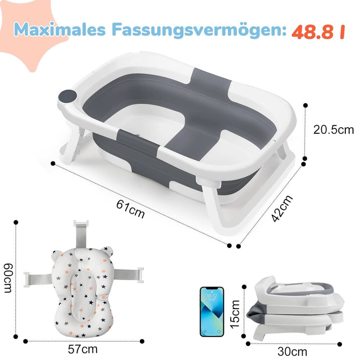 DEANIC Faltbare Baby Badewanne, Babybadewanne Neugeborene Von 0-6-12 Monaten Geeignet, Portable Baby Bathtub Nimmt Keinen Platz Weg, Baby Wanne (Grau)