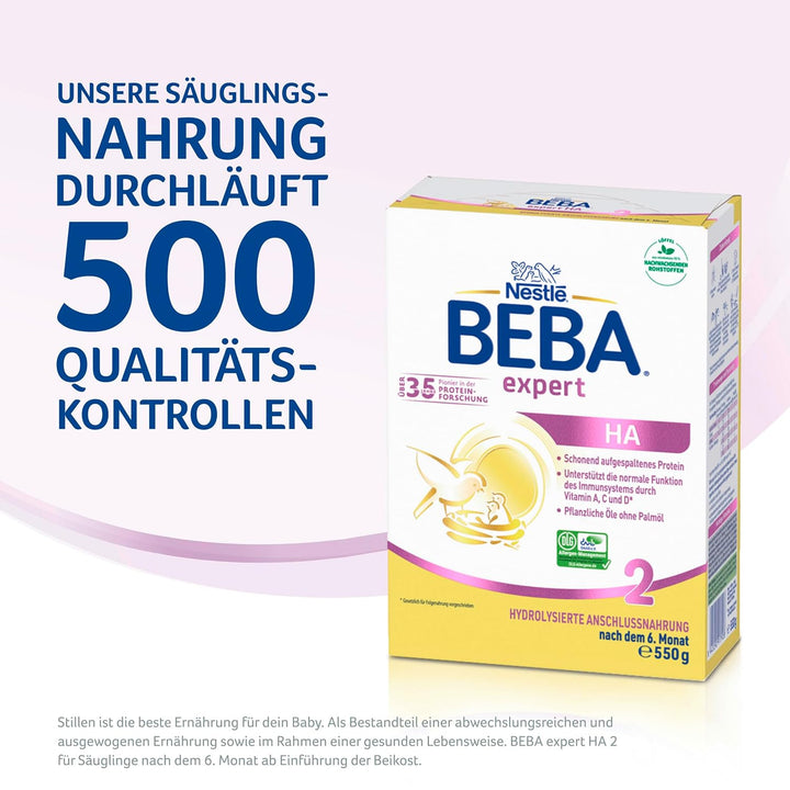 BEBA Expert HA 2 Folgemilch Nach Dem 6. Monat, Babynahrung Mit Hydrolysiertem Protein, Nur Laktose, Ohne Palmöl, 6Er Pack (6 X 550G)