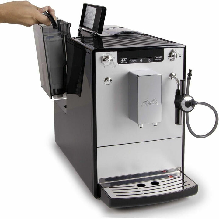 Melitta Solo & Perfect Milk - Mașină de cafea complet automată cu sistem de lapte, mașină de cappuccino pentru, de exemplu, cafea sau cappuccino, argintiu