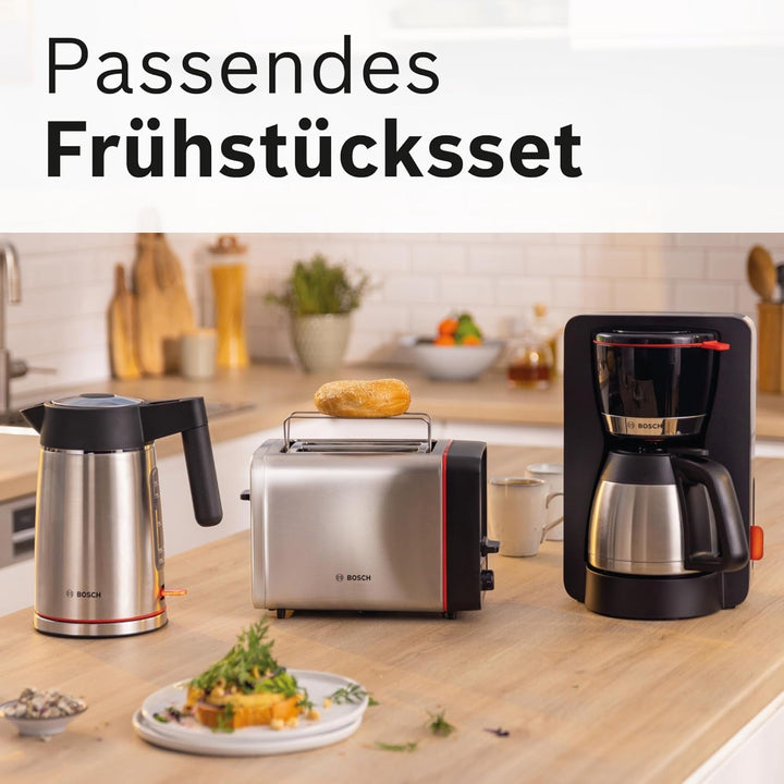 Mașină de cafea cu filtru Bosch Mymoment TKA6M273, cană termo 1 L, pentru 8-12 cești, opritor de picurare, suport pivotant pentru filtru, program de detartrare, rezervor de apă detașabil, 1200 wați, negru mat