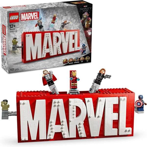LEGO Marvel: Logo-ul și minifigurinele Marvel - Set de colecție cu Hulk, Thor, Iron Man, Black Widow și Captain America - Set de construcție cu figurine Avengers - Cadou pentru băieți și fete de la 12 ani 76313