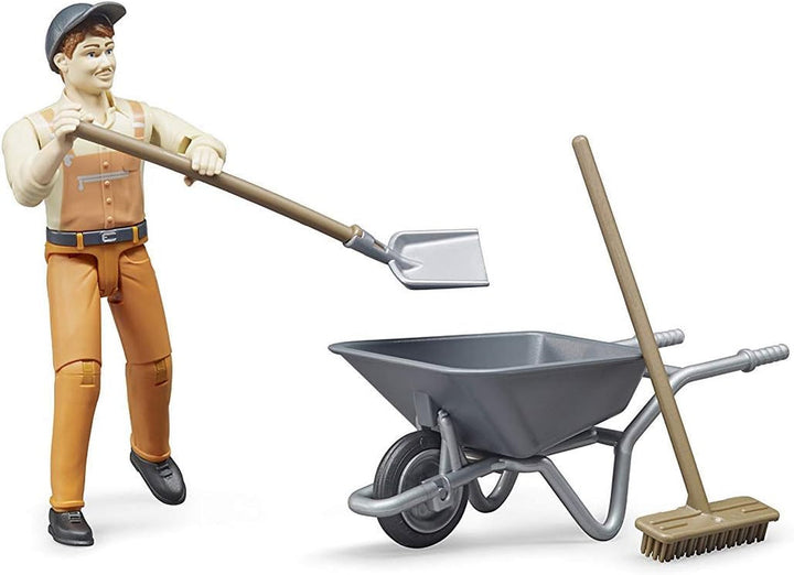 Bruder 62130 - Bworld figura set muncitor municipal - 1:16 scara jucărie figura, vehicul de construcții, muncitor în construcții, fermă, om