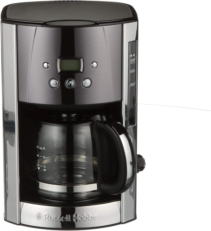 Cafetiera Russell Hobbs [cronometru digital, cap efervescent pentru extracție și aromă optime] Luna Grey (Max 12 cești, halbă de sticlă de 1,5L, placă de menținere la cald, 1000W) Filtru de cafea 23241-56