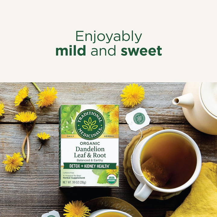 Organic Dandelion Leaf & Root Herbal Tea (Pack of 1), Supports Kidney Function and Healthy Digestion, 16 Tea Bags Total Tea USA Naty Shop