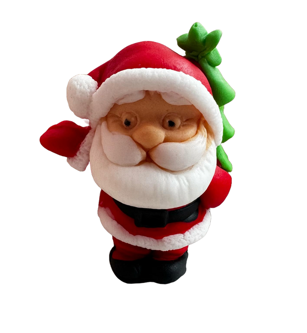 Edible decoration of sugar paste, Santa with fir