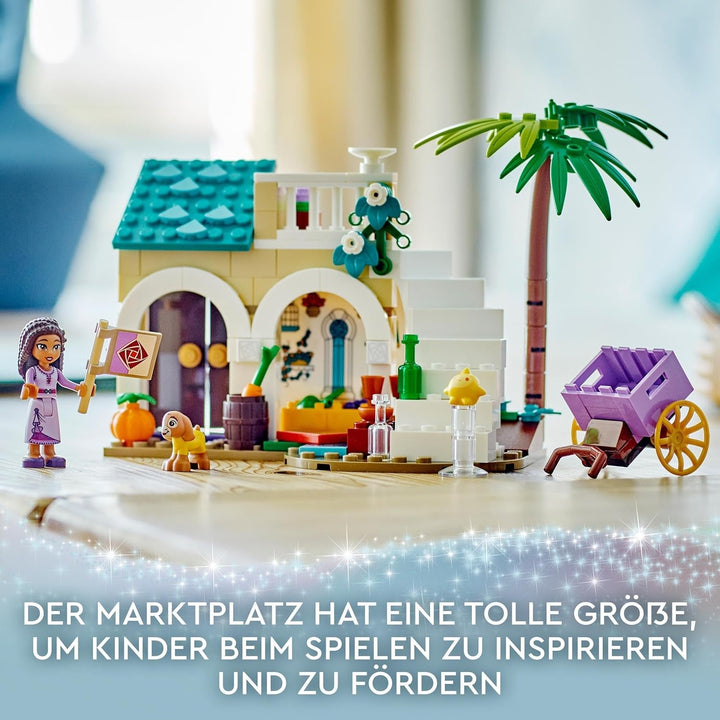 LEGO 43223 Disney Wish Asha în orașul Rosas, set de film Wish cu piață, mini păpușă Asha, Valentino ca capră de jucărie și figuri de stele, cadou pentru copii de la 6 ani, fete și băieți