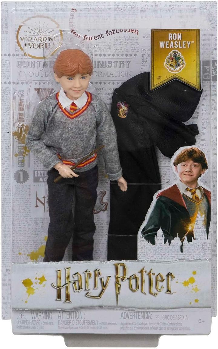 Mattel Harry Potter - Păpușă de colecție Ron Weasley (aprox. 26 cm) cu uniformă Hogwarts, halat Gryffindor și baghetă, jucărie de la 6 ani FYM52