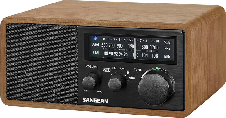 Radio de birou retro Sangean WR-11 cu tuner Ukw/Mw - mufă pentru căști - carcasă din lemn maro