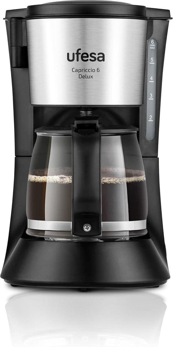 Ufesa CG7115 Capriccio 6 Delux filtru de cafea cu picurare, 6 cești, 600W, carafă de 0,6L, sistem anti-picurare, oprire automată, suprafețe din oțel inoxidabil