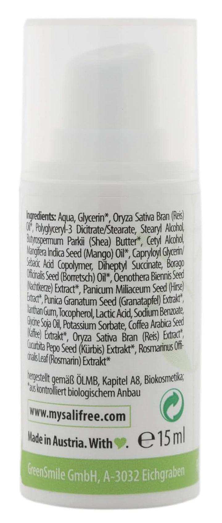 Mysalifree BIO EYE BALM, cremă de ochi intensivă antirid pentru piele sensibilă, cu rodie și onacră, 15 ml