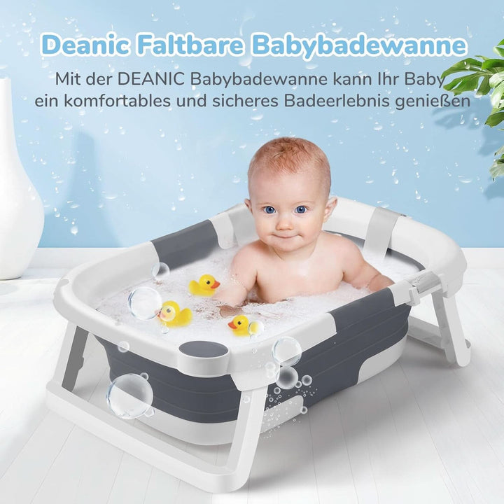 DEANIC Faltbare Baby Badewanne, Babybadewanne Neugeborene Von 0-6-12 Monaten Geeignet, Portable Baby Bathtub Nimmt Keinen Platz Weg, Baby Wanne (Grau)