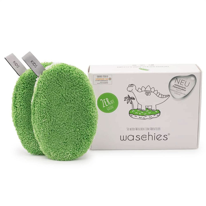 Waschies KIDS Wasch-Pads Für Babys Und Kinder, Zur Reinigung Nur Mit Wasser, Wiederverwendbar, Hautschonend, Supersoft, Made in Germany, Grün, 2Er Set