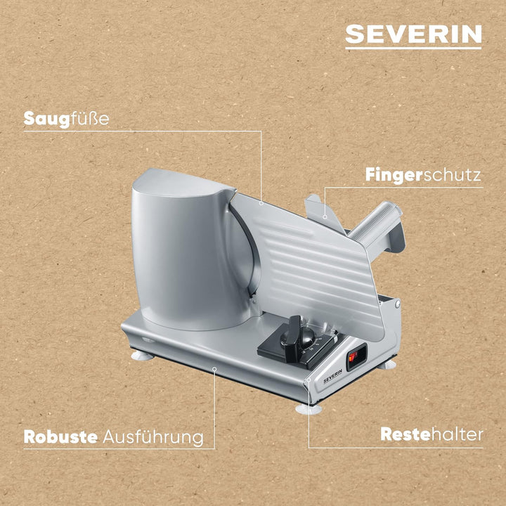 SEVERIN Allesschneider Für Brot, Aufschnitt Oder Käse, Brotschneidemaschine Mit Stufenlos Einstellbarer Schnittstärke, Aufschnittmaschine Mit Fingerschutz, Silber, as 3915
