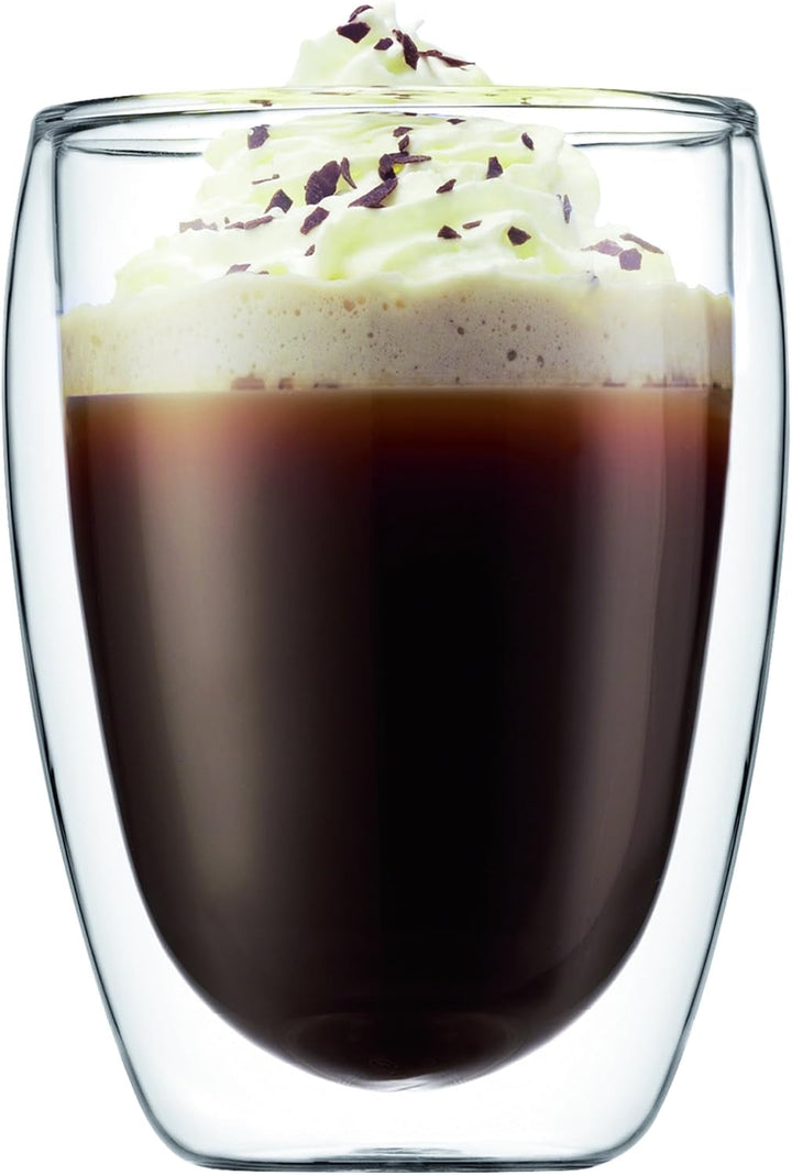 Bodum K1928-18-1 Chambord Set filtru de cafea 8 cești cu 2 pahare 35 Cl Pavina cu perete dublu, crom, 1 litru, roz, 14,9 X 26,8 X 32,5 cm