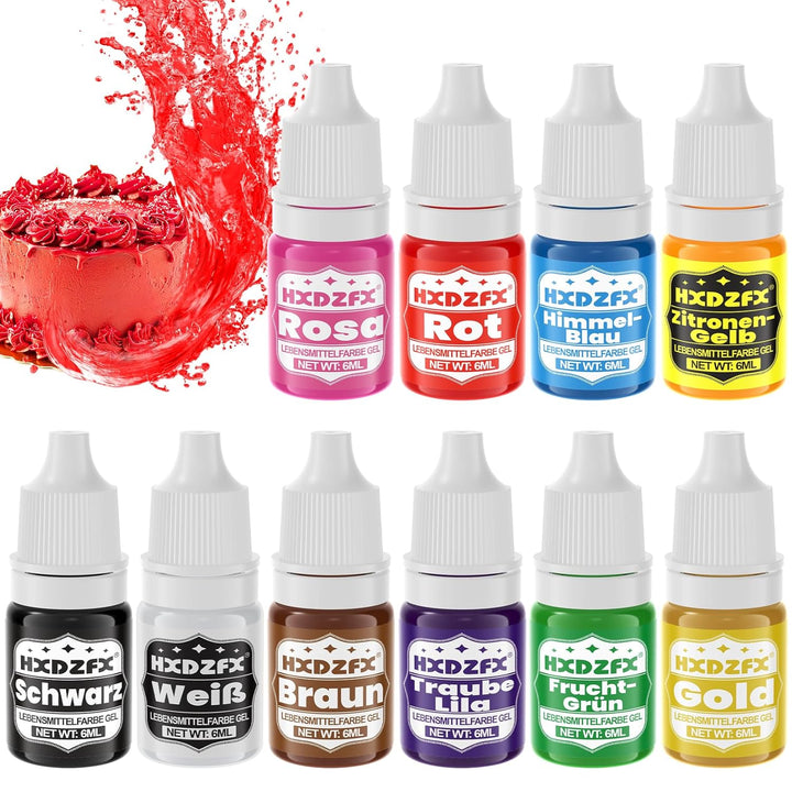 Lebensmittelfarbe Gel - 10 Farben Vegan Lebensmittelfarben, Hochkonzentriertes Lebensmittel Farbe Für Tortendeko, Macarons, Getränken, Osterei, DIY Slime - 6Ml