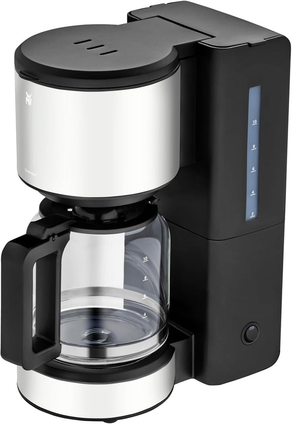 WMF Stelio Aroma filtru de cafea cu ulcior de sticlă, filtru de cafea, 10 cești, filtru de cafea din oțel inoxidabil, opritor de picurare, placă de încălzire, oprire automată, 1000 W, gri mat