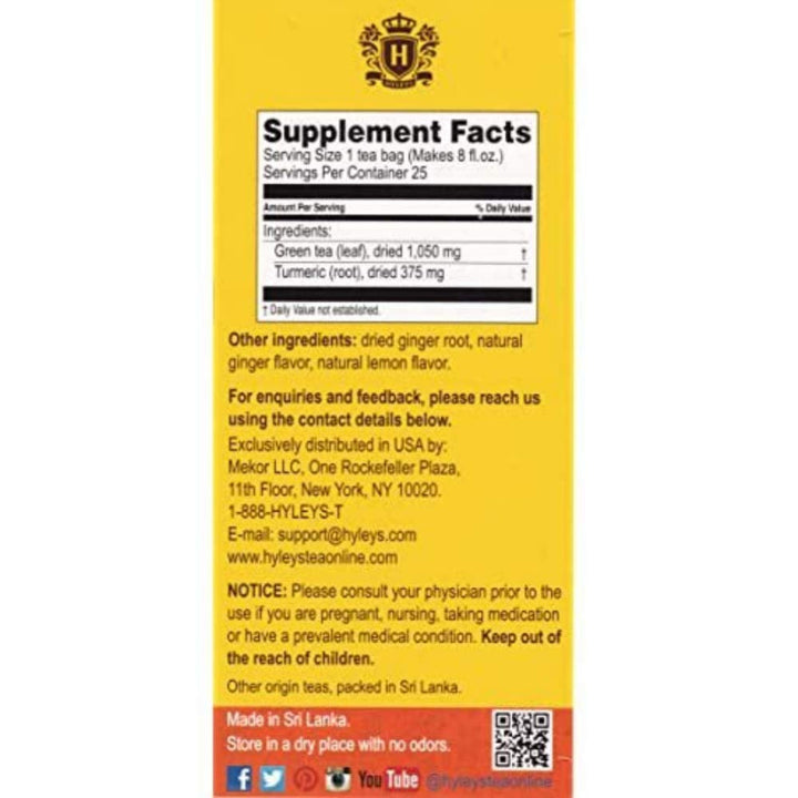Ginger Turmeric Tea Lemon Flavor - 25 Tea Bags - Wellness Herbal Supplement Green Tea Tea USA Naty Shop